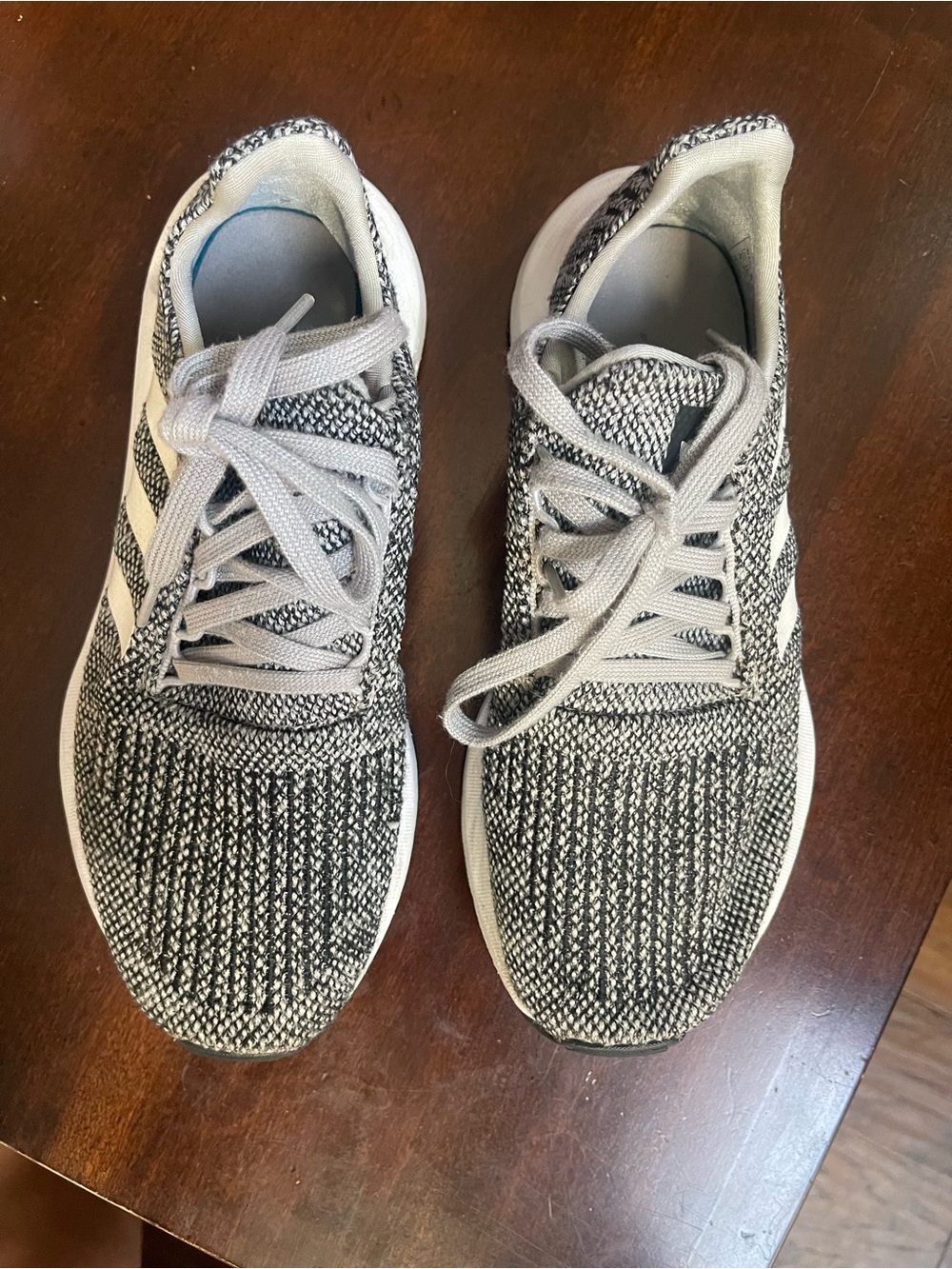 adidas Black and White Knit Athletic Shoes